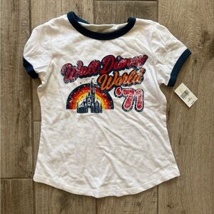 Disney Kids White Tee with Rainbow and Castle Design